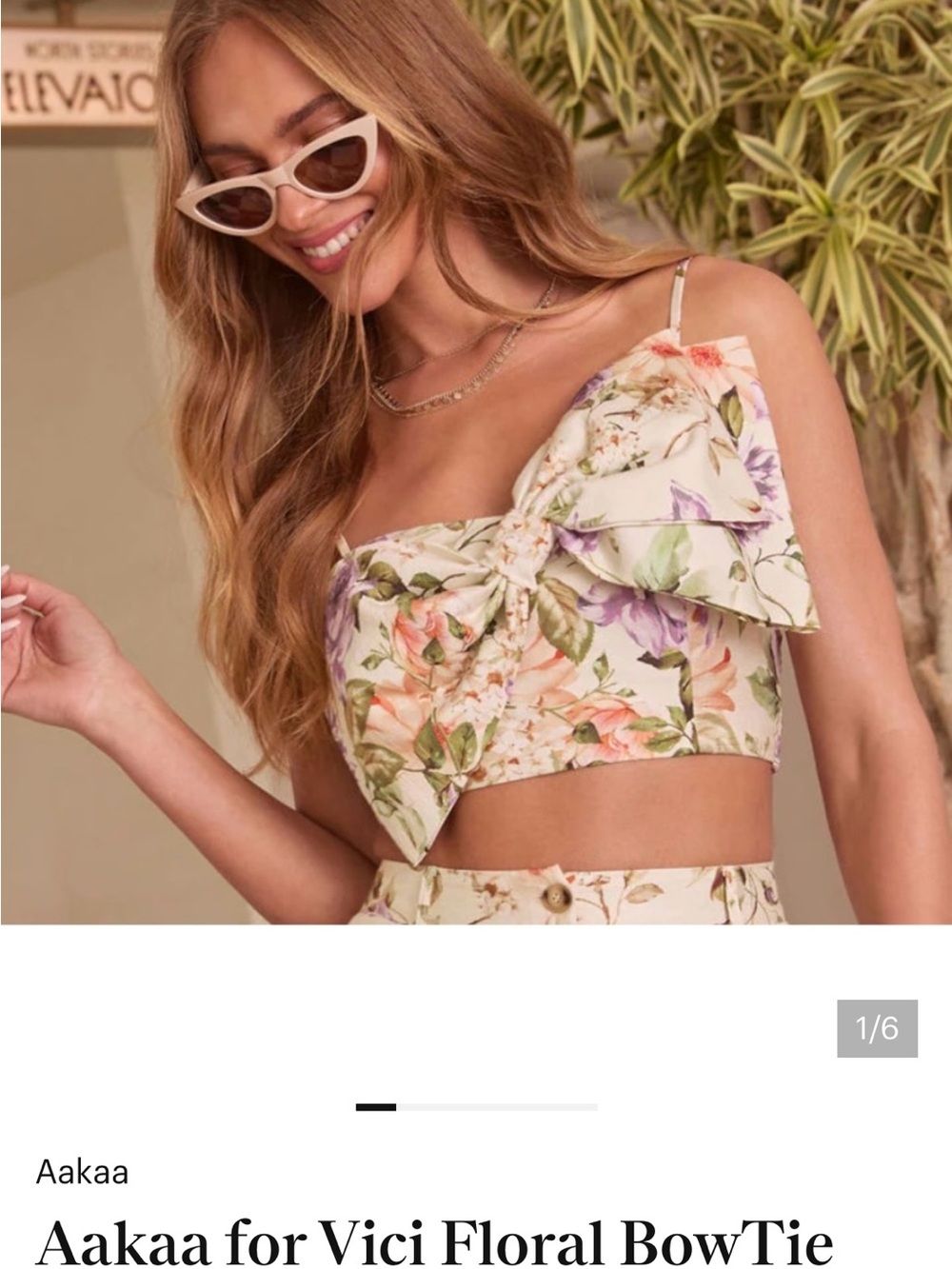 Aakaa Cream Floral Bow-Tie Crop Camisole with Pastel Blooms